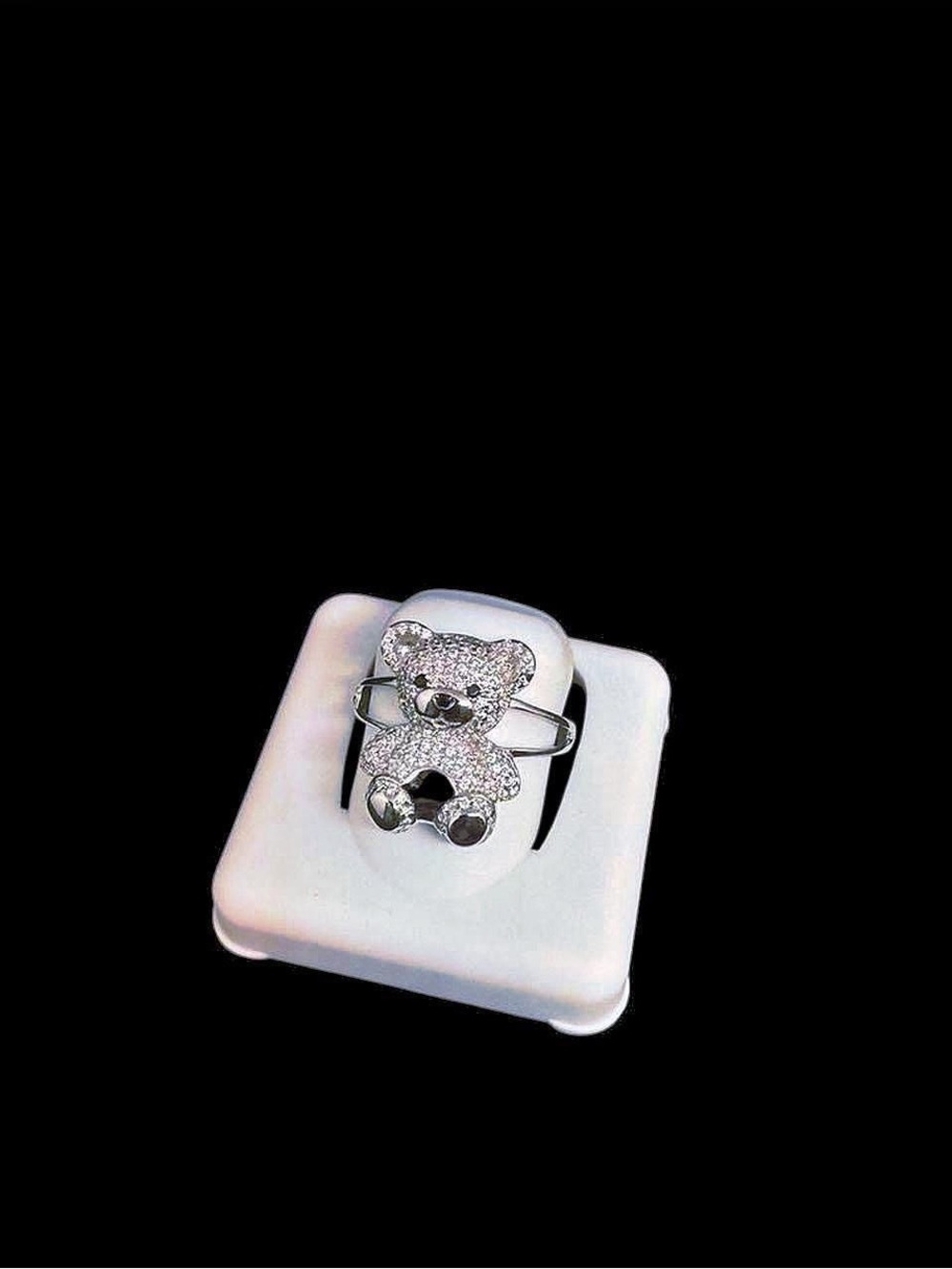 Silver Tone Crystal Teddy Bear Ring – Size 7¼